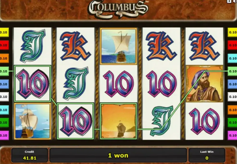 Columbus Demo Mode showing the game screen with virtual credits balance