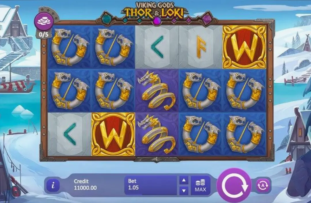 Viking Gods Thor and Loki demo mode gameplay screen showing game interface