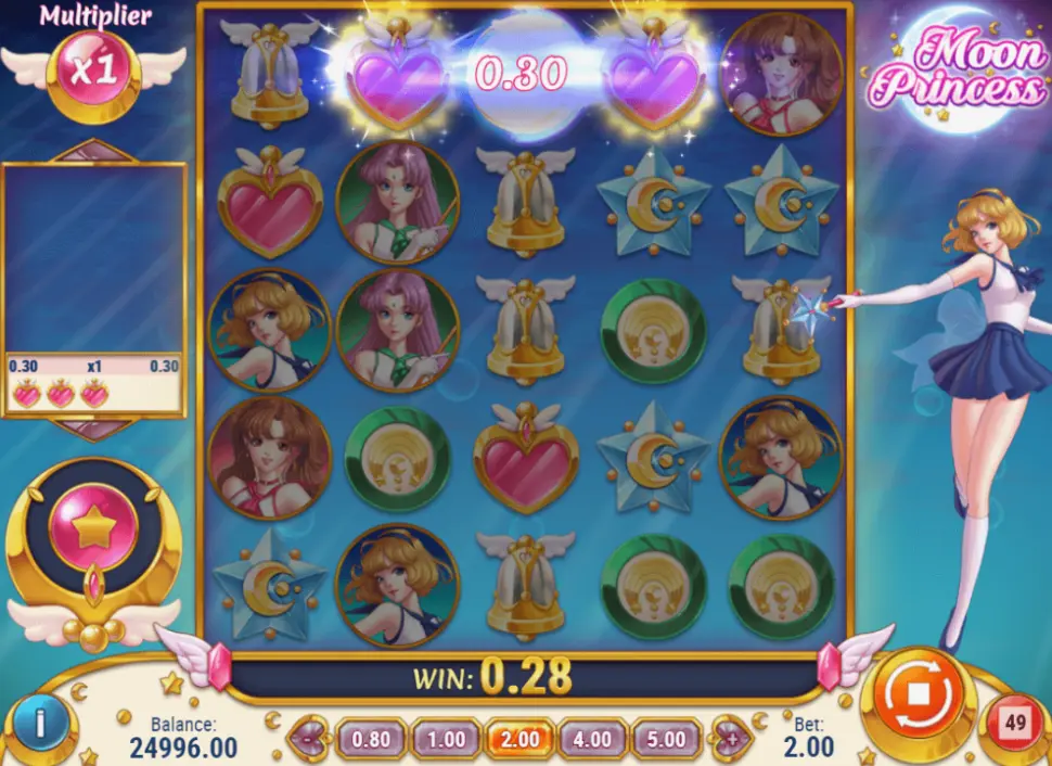 Moon Princess slot game rules showing 5x5 grid layout