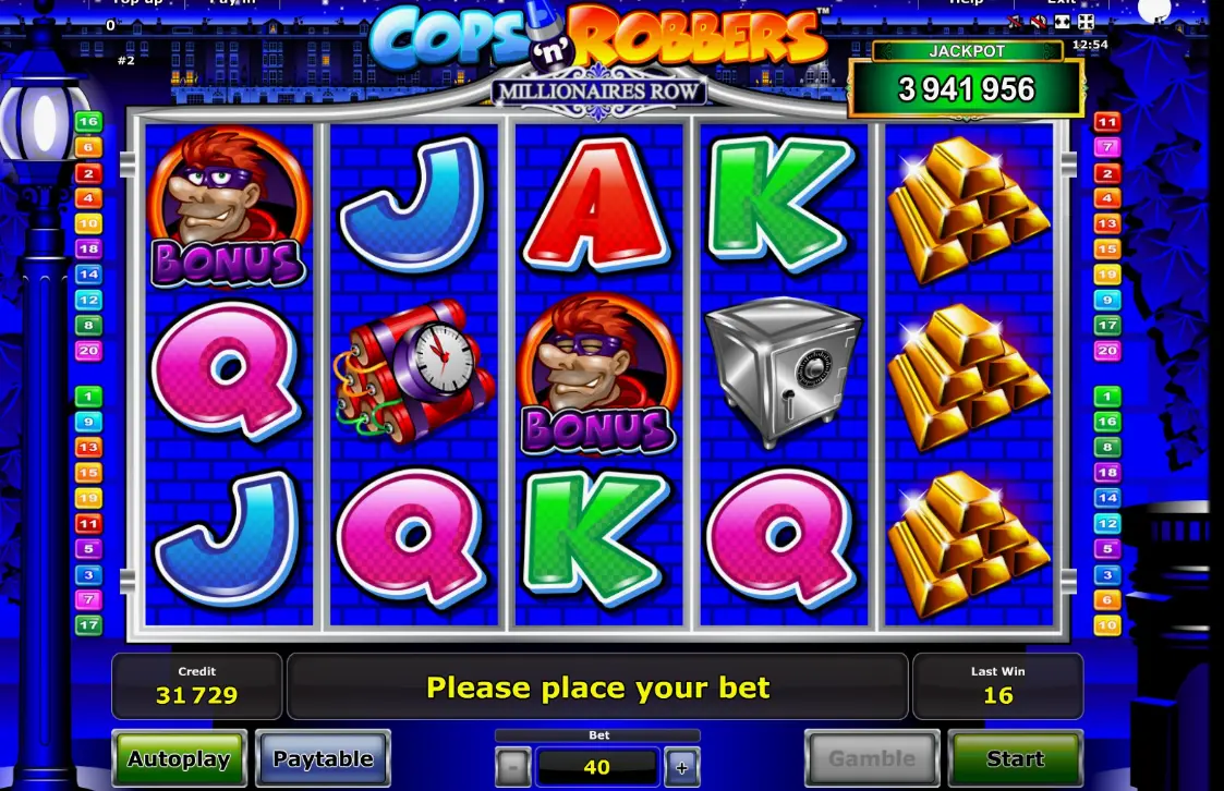 Cops'n'Robbers Millionaires Row game interface