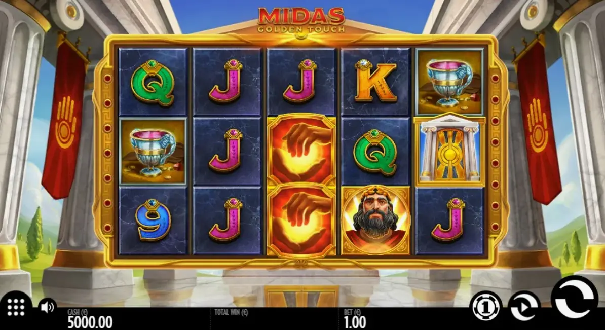 Midas Golden Touch gameplay showing golden symbols and multipliers