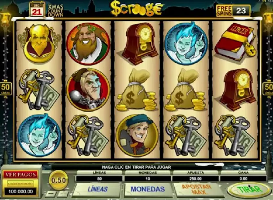 Scrooge Slot Game Mechanics showing reels and bonus features