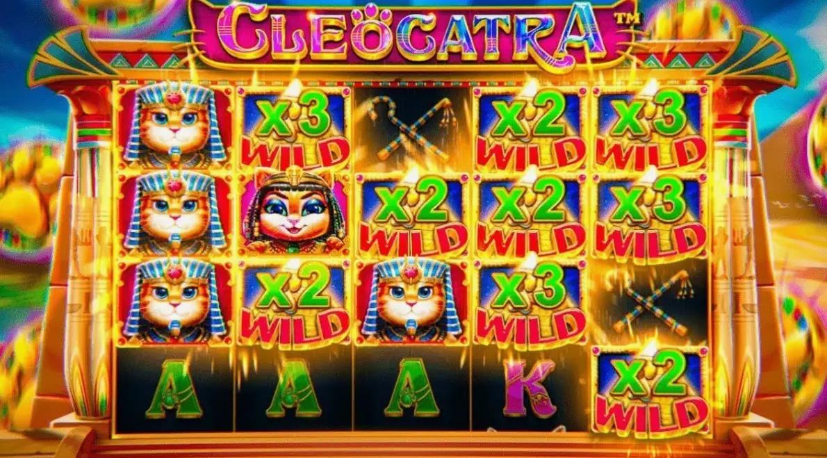 Cleocatra slot game features showing Egyptian cat symbols