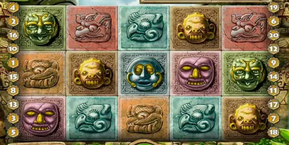 Gonzo's Quest game interface showing the stone blocks and Gonzo character