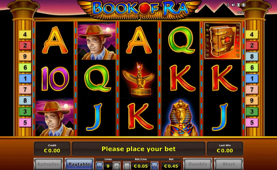 Book of Ra Classic free play mode showing bonus feature activation