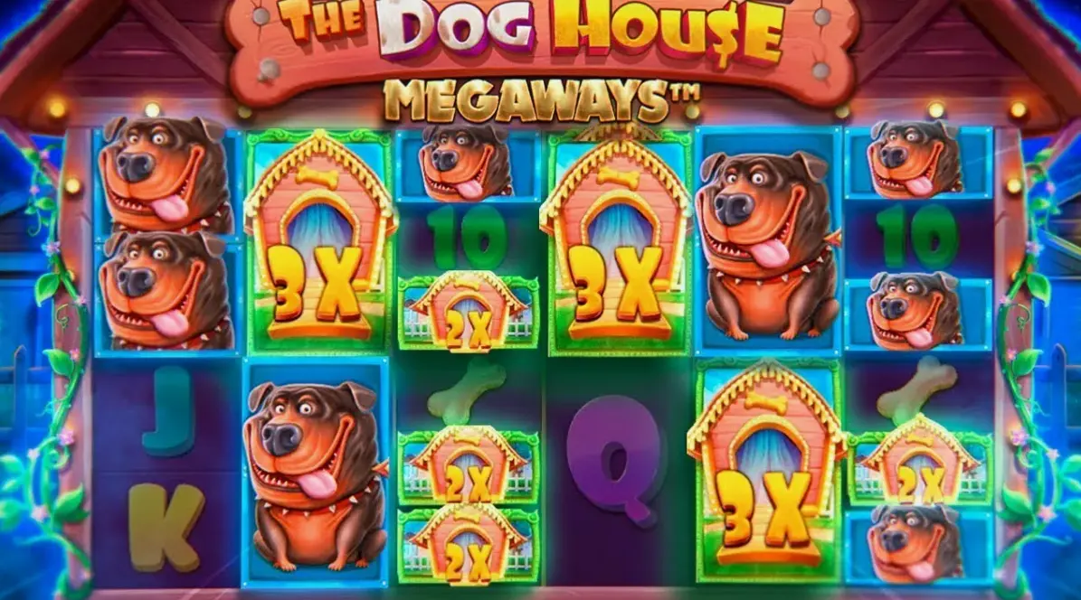 The Dog House Megaways slot design with dog symbols