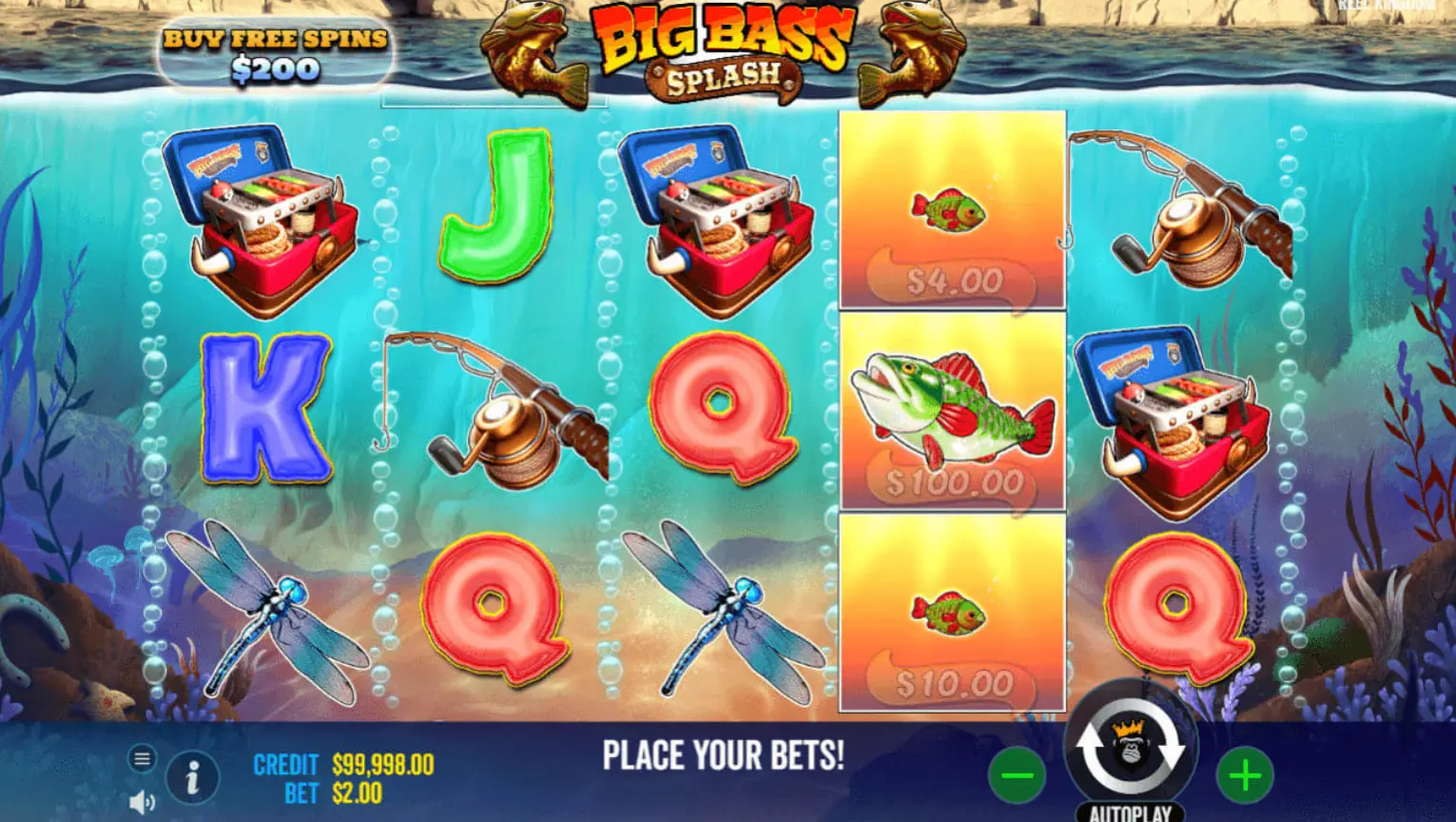 Starting screen of Big Bass Splash slot game