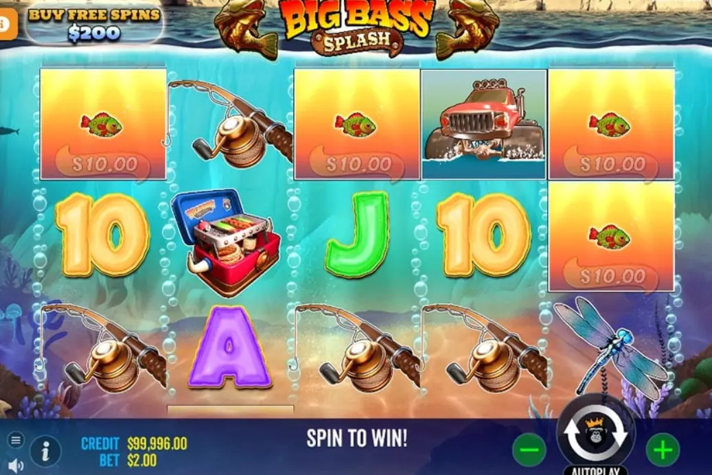 Bonus round screen in Big Bass Splash slot game