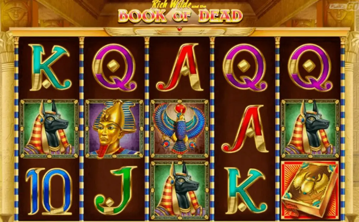 Book of Dead demo mode interface showing game screen with reels and control panel