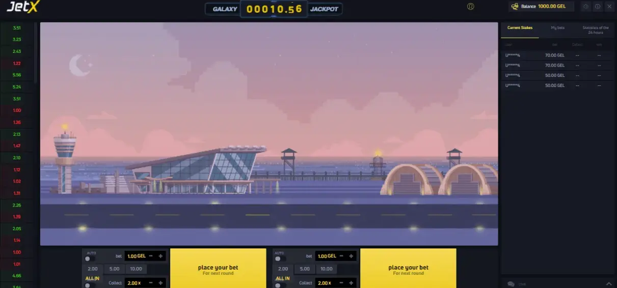 JetX airplane flight trajectory showing multiplier increase