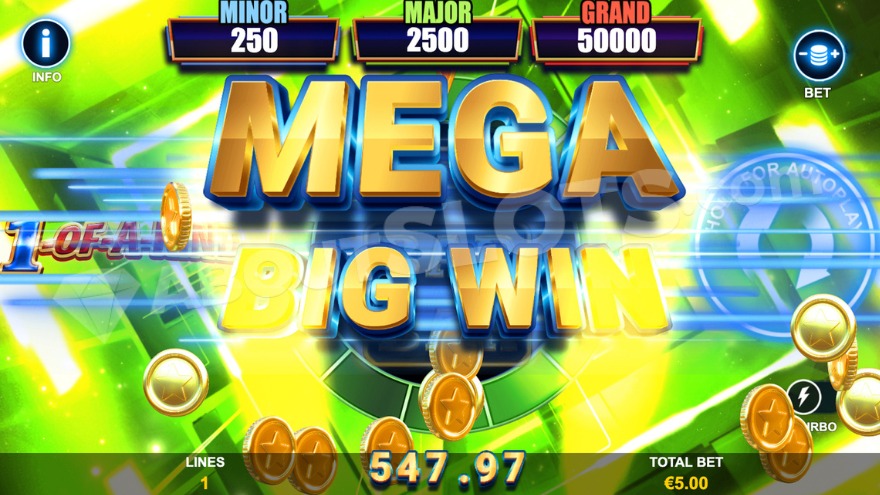 Screen display showing a major win in the game