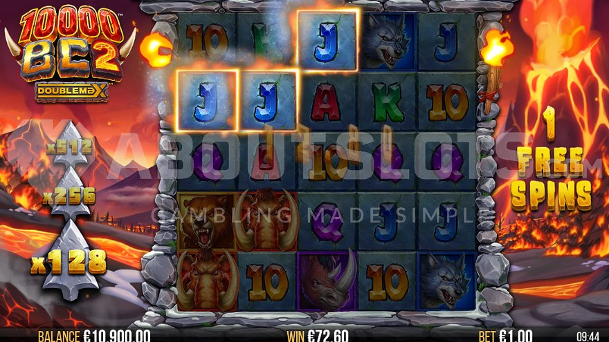 128x multiplier in free spins mode with prehistoric theme