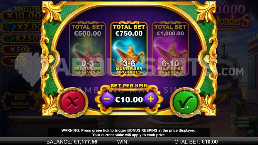 Feature buy option screen with three choices available