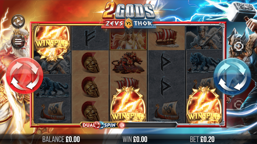 2 Gods Zeus Vs Thor gameplay screen showing battle between Norse and Greek gods