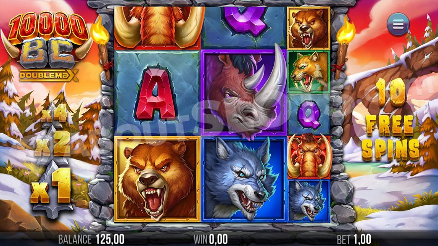 Free spins feature screen showing multipliers and prehistoric background