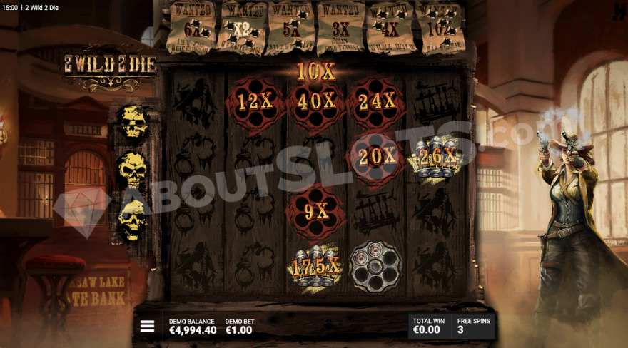 Most Wanted bonus game with multipliers above the reels.