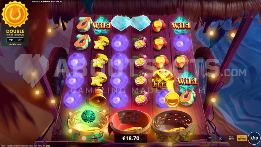 Wild Free Spins Bonus Round in 3 Golden Baskets Slot