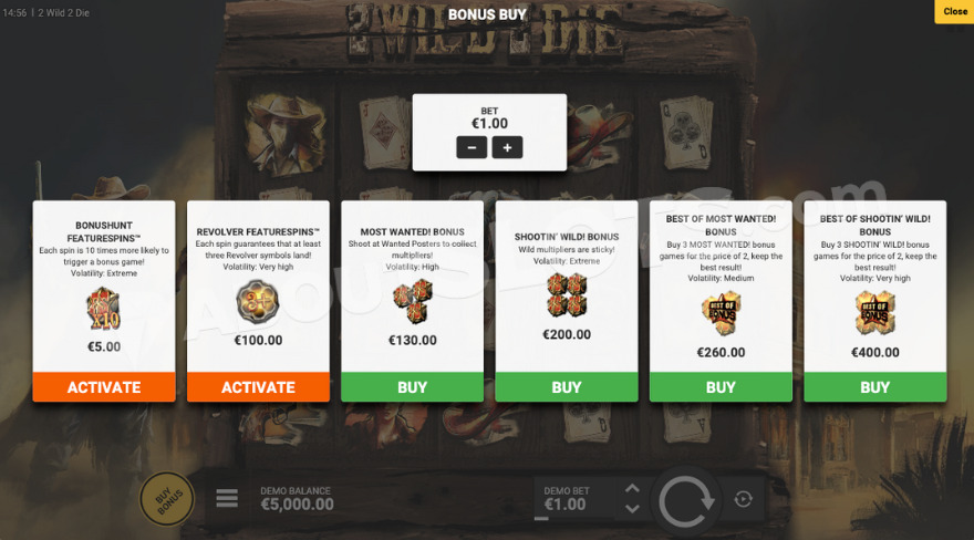 Feature buy menu with six options to choose from.