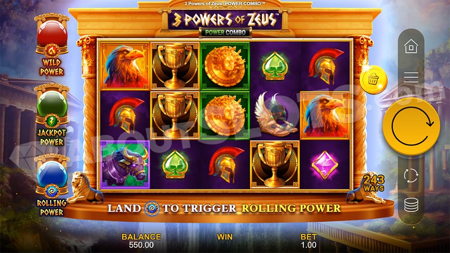 Casino game field with 5 reels in Greek mythology style