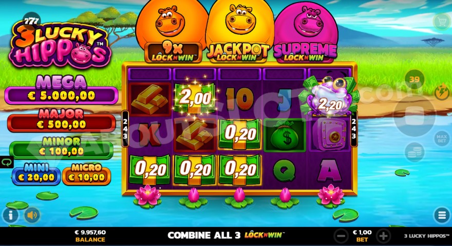 Cash collection feature with jackpots visible on the left side