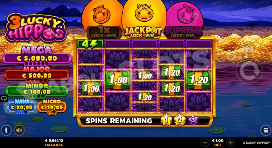 Jackpot Lock N' Win feature with piles of gold in the background
