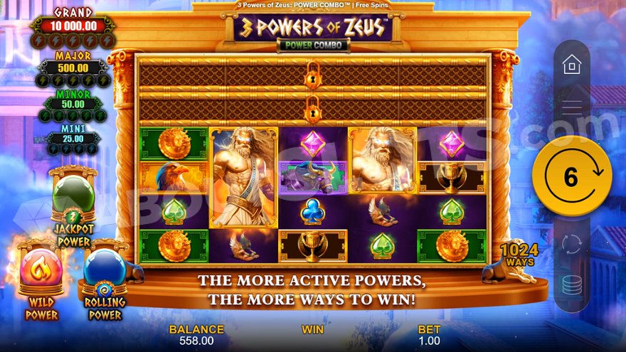 Feature buy menu showing different free spins options