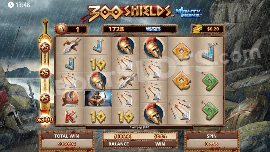 300 Shields Mighty Ways slot scatter symbols and free spins feature activation