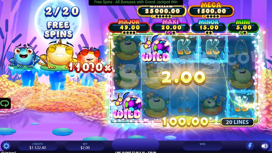 Jackpot feature screen showing various jackpot levels and prize amounts