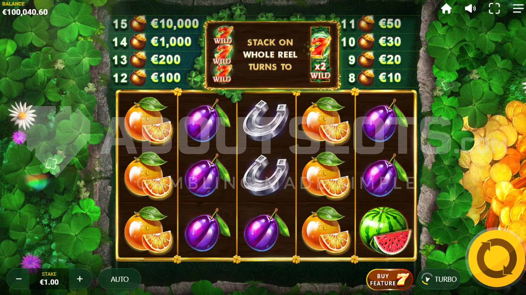 7's Luck slot game with 5 reels and 3 rows in base game mode