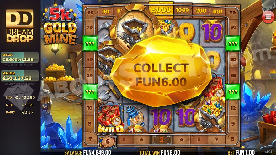 Gold nugget delivering a 6X stake win on the Gold Rush Trail