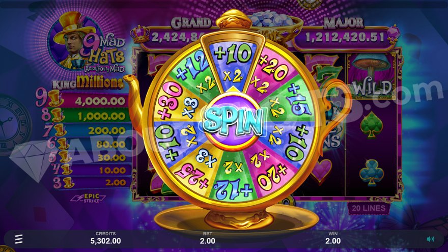 Free spins feature in 9 Mad Hats King Millions slot