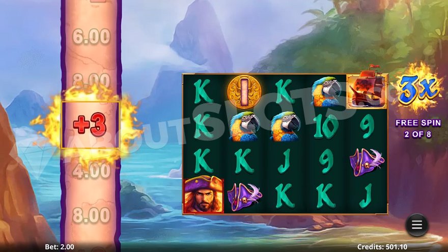 Pirate ship wild symbols in Action Boost: Treasure Trove slot game.