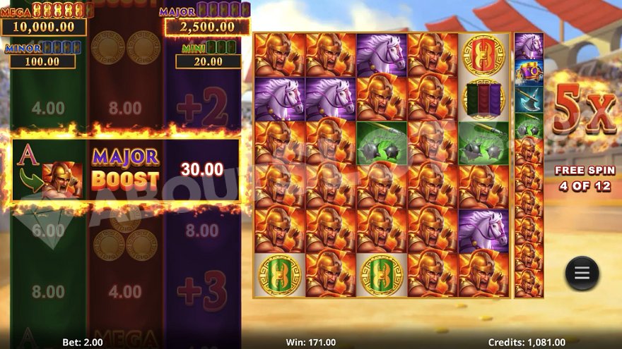Gameplay screen showing multiple winning combinations across the reels.