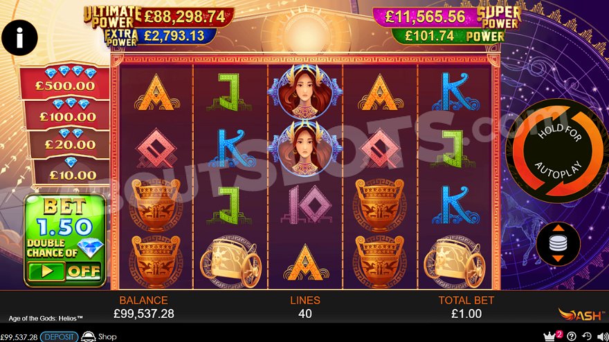 Age of the Gods: Helios slot main game screen