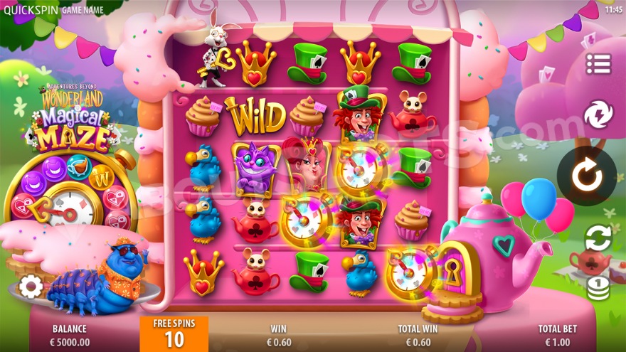 Free spins feature with pink landscape background