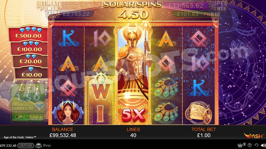 The Collect Symbol, portrayed by Helios, occupying all positions on the third reel