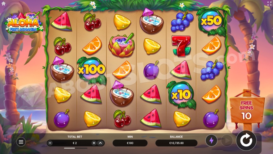 Free spins feature with 100x, 50x and 10x multipliers on the game grid