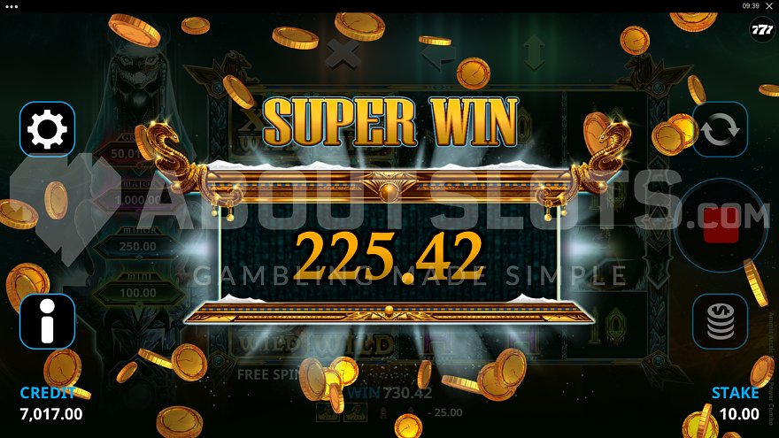 Big win celebration screen in Ammit Arctic Freeze Power Combo slot game