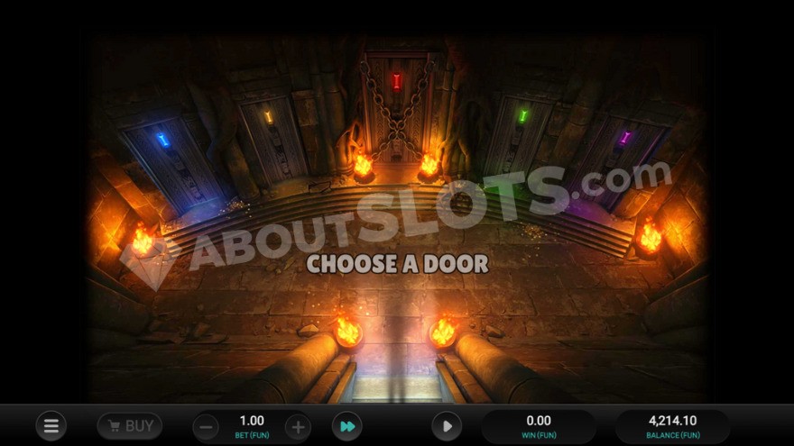Five doors shown with different bonus modes