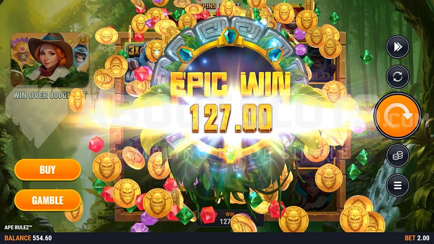 An impressive win of 63.5 times the stake in Ape Rulez slot