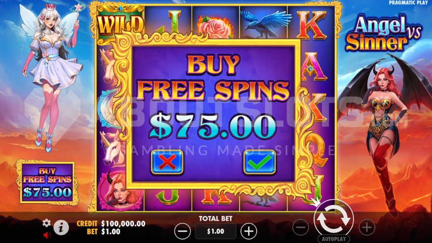 Bonus buy feature screen showing the option to purchase free spins for 75x stake