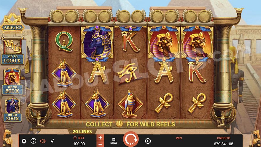 Ark of Ra slot main game screen showing Egyptian-themed symbols