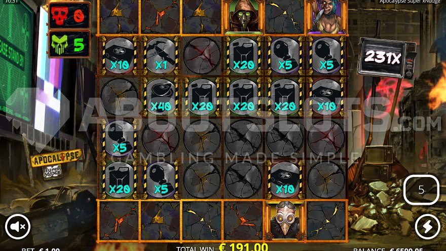 231X multiplier achieved during Cataclysm Spins mode in Apocalypse slot