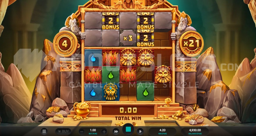 Bonus game with free spins, current win multiplier 21X on the right.