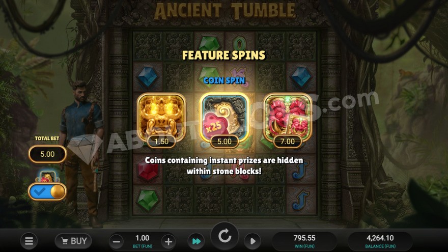 Feature spins with three options to choose from
