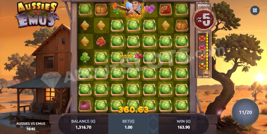 Free spins bonus feature with active 5X win multiplier