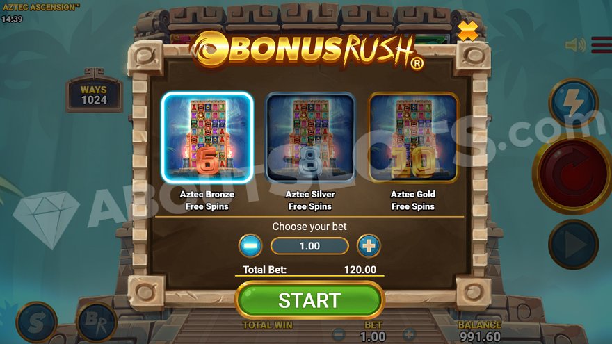 Aztec Ascension slot free spins mode with SuperThrill reels active