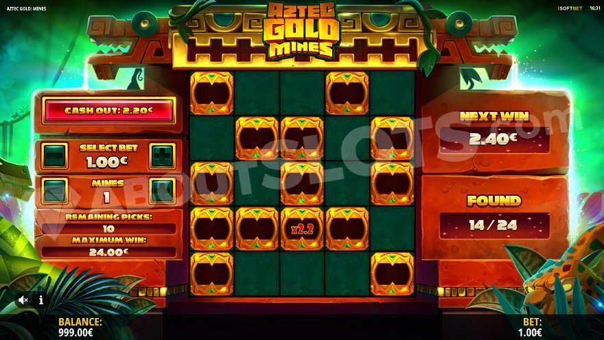 Aztec Gold Mines gameplay showing treasure selection process