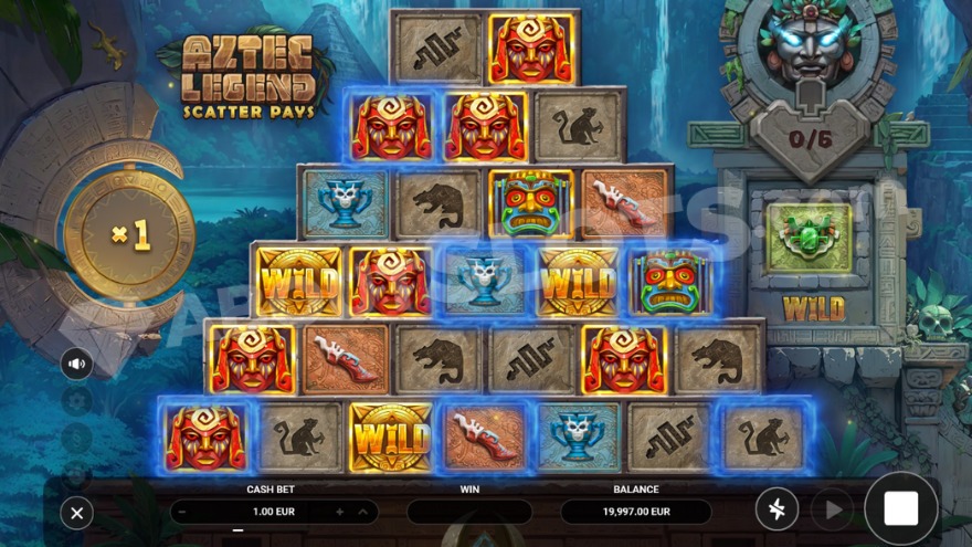 Base game with wild symbols on reels and 1X multiplier on the left