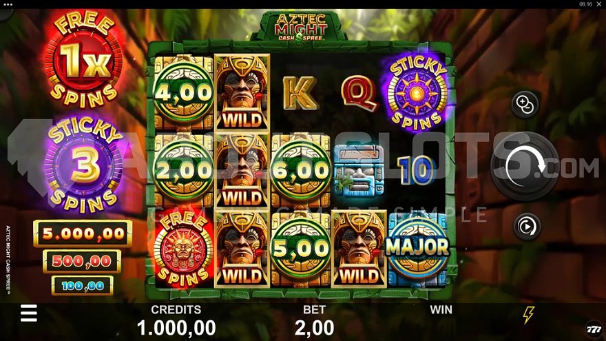 Aztec themed slot game with jungle backdrop and stone symbols.
